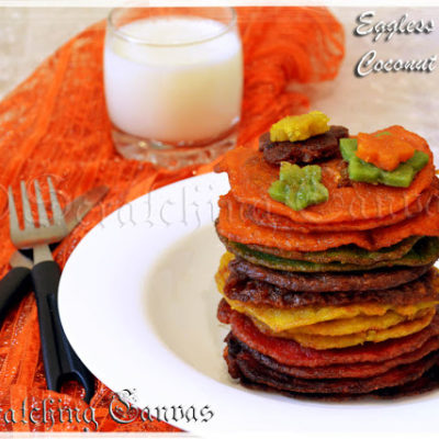 Eggless Banana Coconut Sweet Rainbow Pancake with Dry Fruits