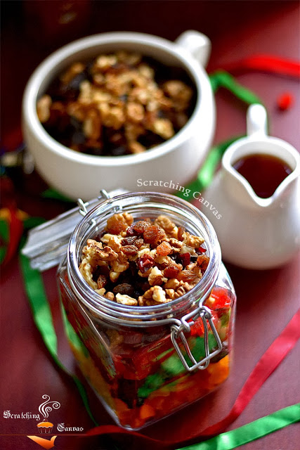 dried fruit soaking for christmas cake