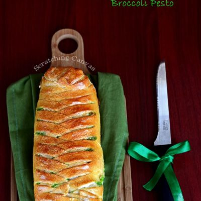 Broccoli Pesto Stuffed Braided Bread (Yeast Free)