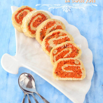 Gajar Ka Halwa Swiss Roll | Carrot Halwa Roulade | Carrot Pudding Mawa Roll