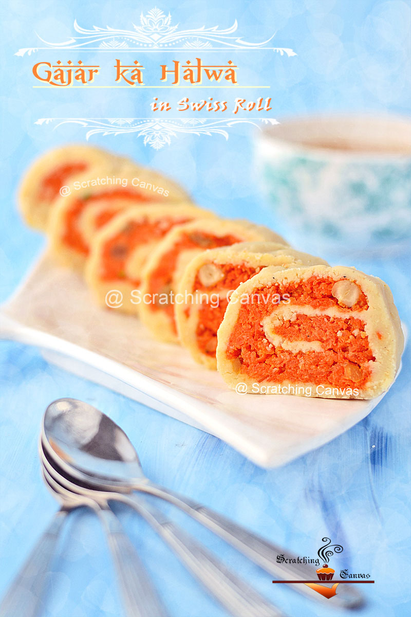 Gajar Ka Halwa Swiss Roll Recipe