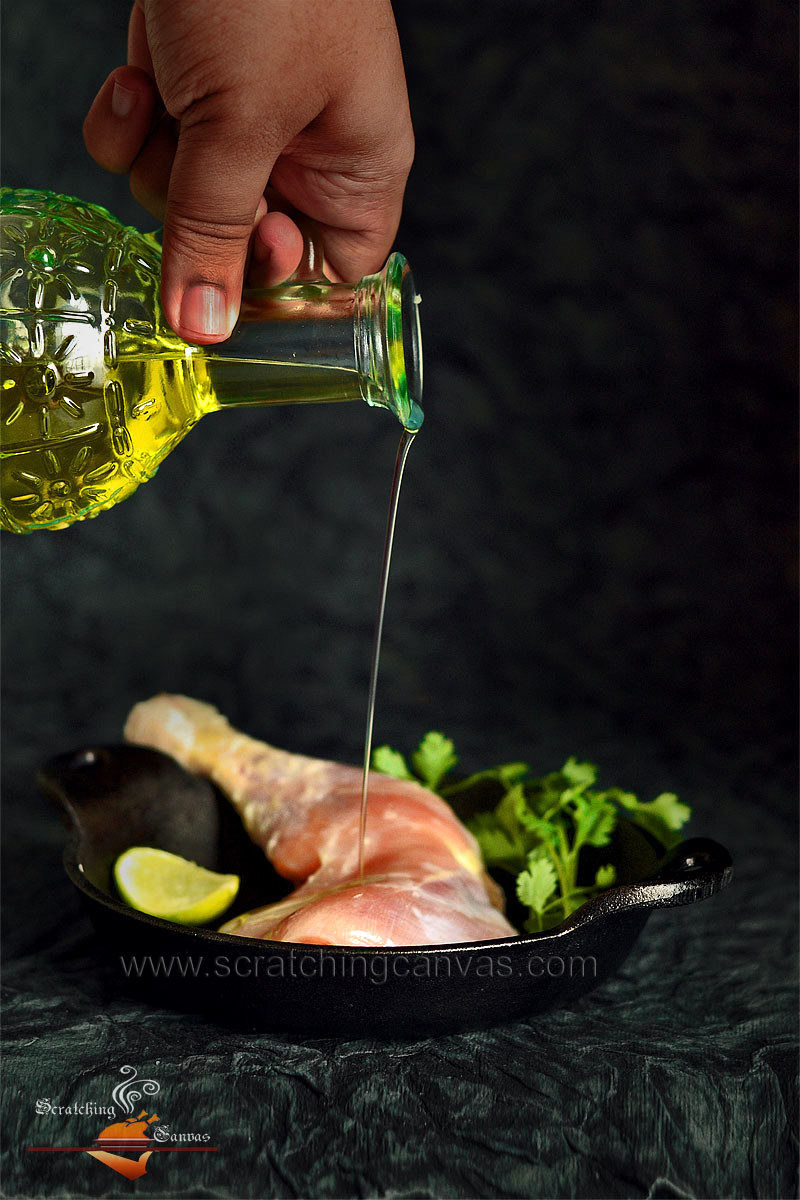 Oil Pouring on Chicken Food Photography