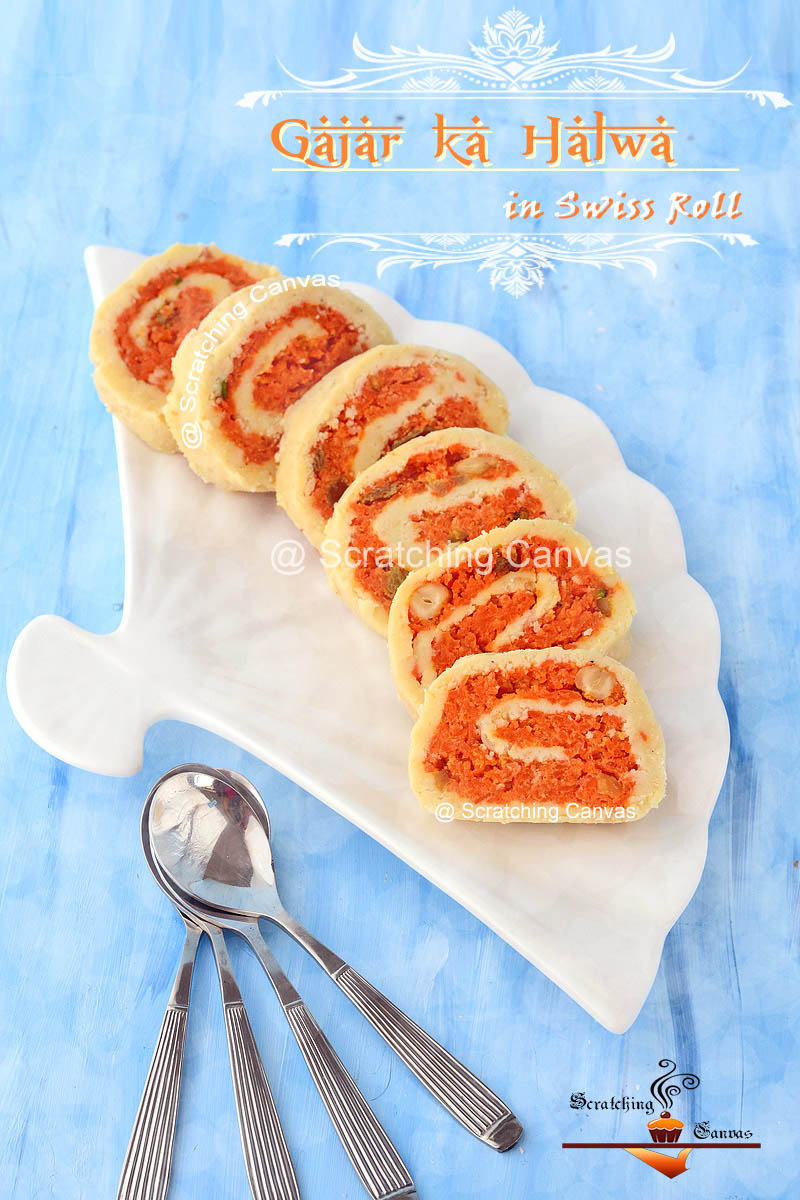 Gajar Ka Halwa Swiss Roll Recipe