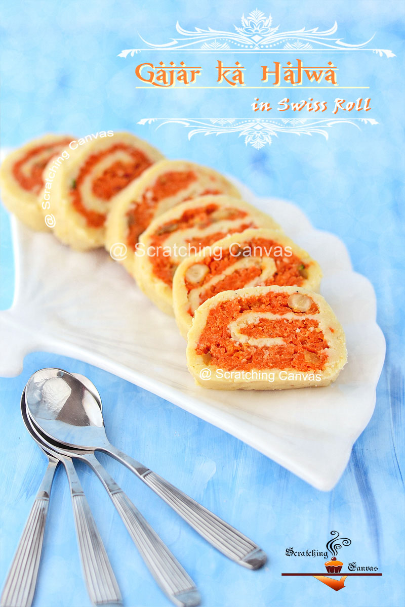 Gajar Ka Halwa Swiss Roll Recipe