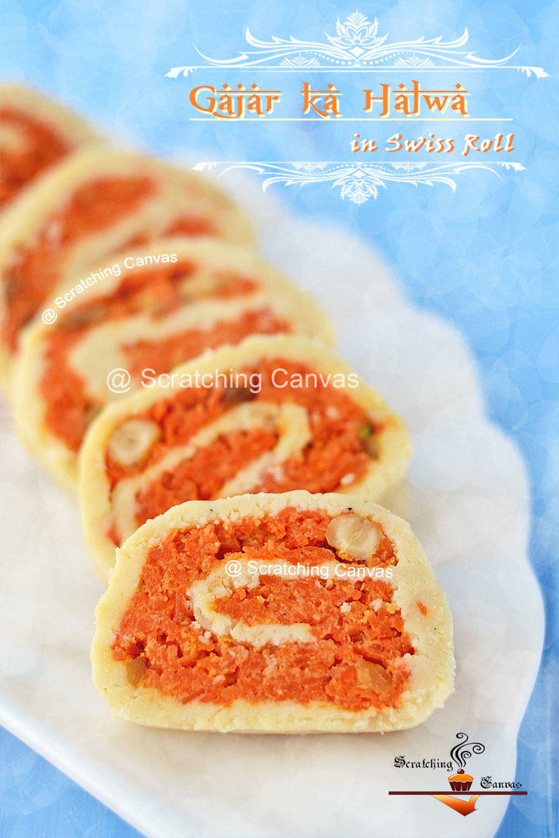 Gajar Ka Halwa Swiss Roll Recipe