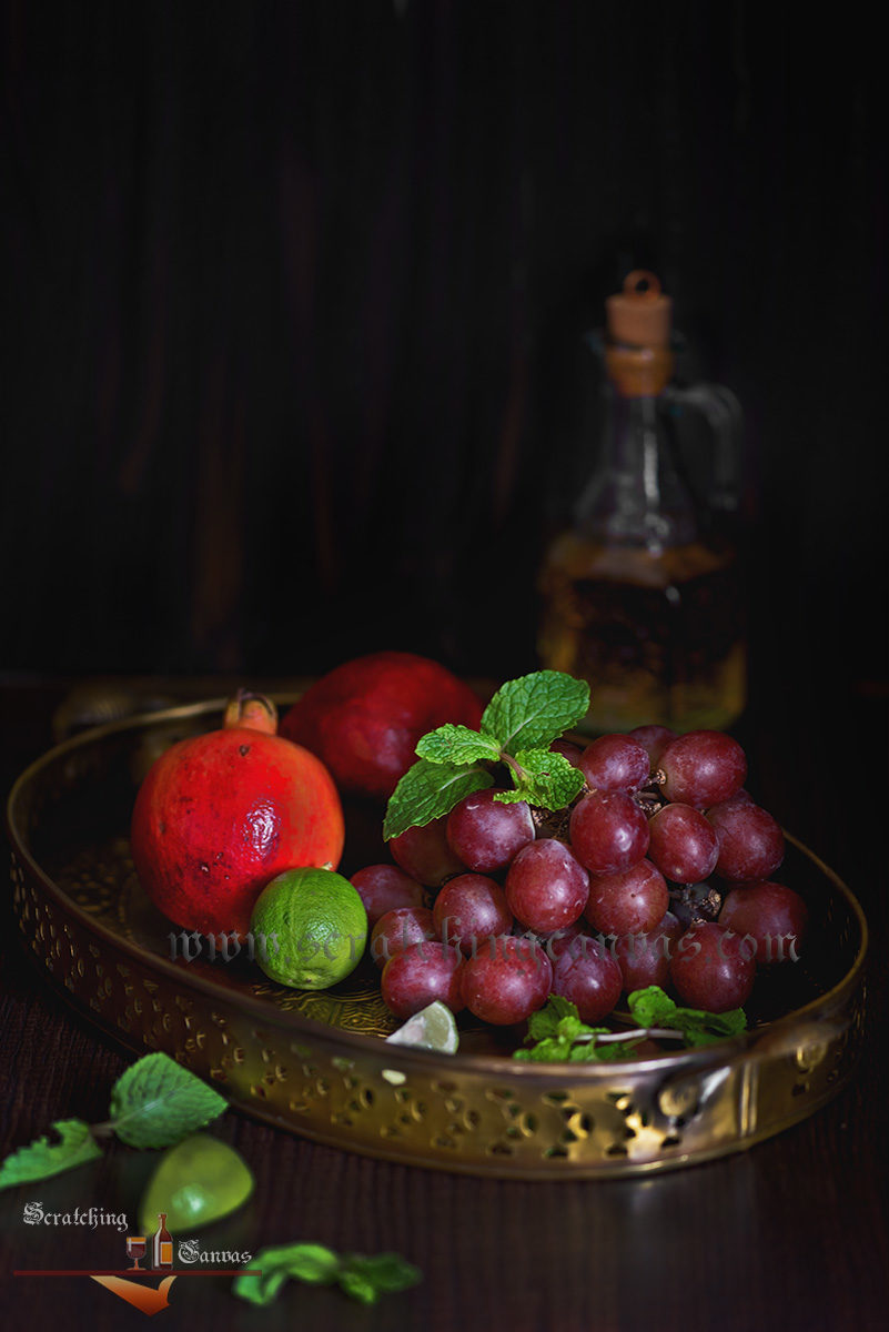 Fruit Basket with Whiskey Food Photography